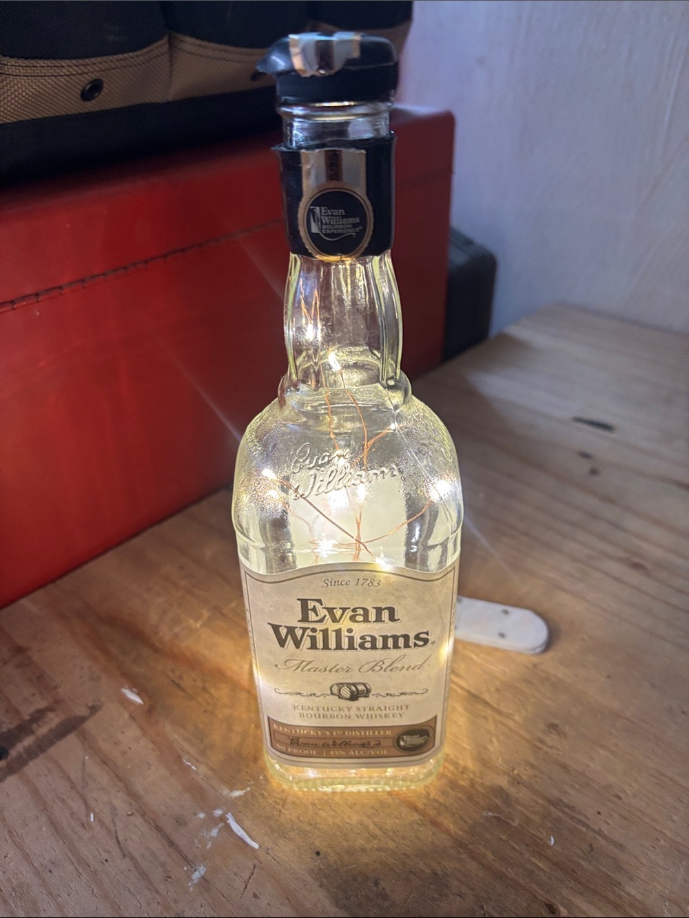 Evan Williams Lighted Bottle Decor - Clear Glass & Gold Label